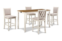 AMY 5 PC 60" COUNTER STORAGE TABLE+CHAIRS- BISQUE/BROWN